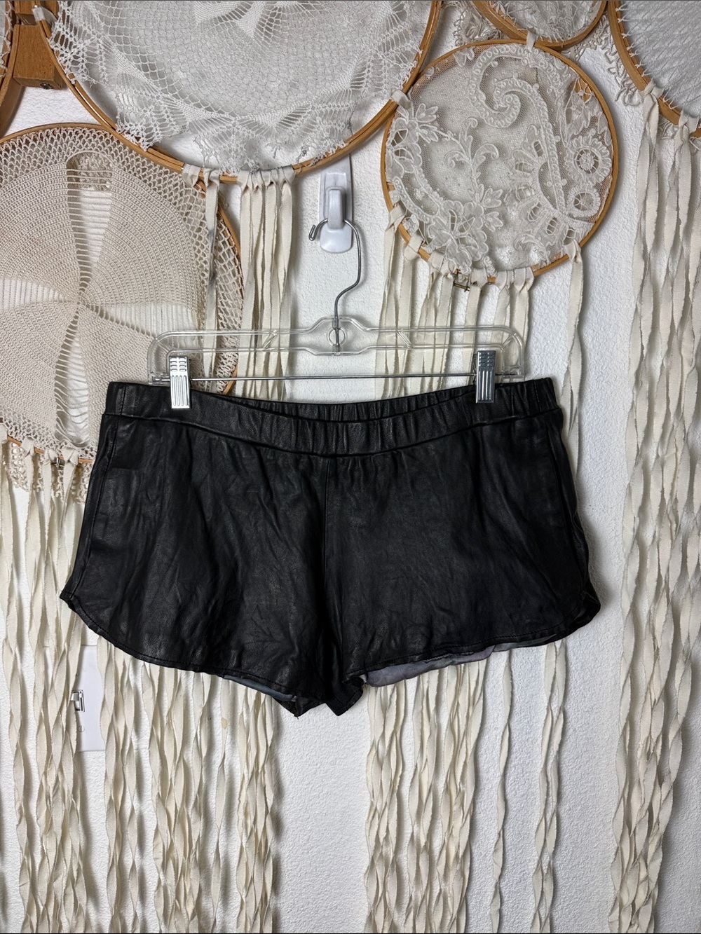 Burning Torch Black Lamb Leather Shorty Shorts Size M
